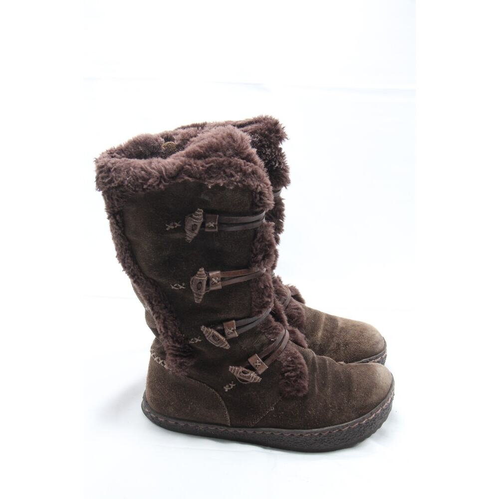 Earth Lodge Beaver Winter Boots Womens 7B Brown Suede Faux Fur Trim Thinsulate